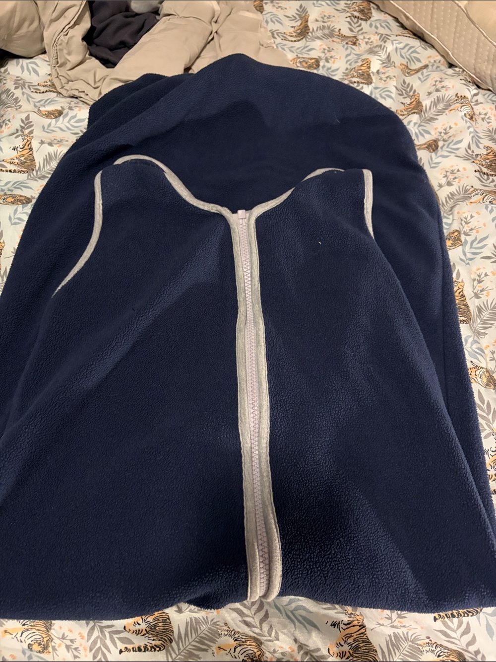 Navy Fleece Zip-Up Sleep Sack with Contrast Trim - 18-36 months
